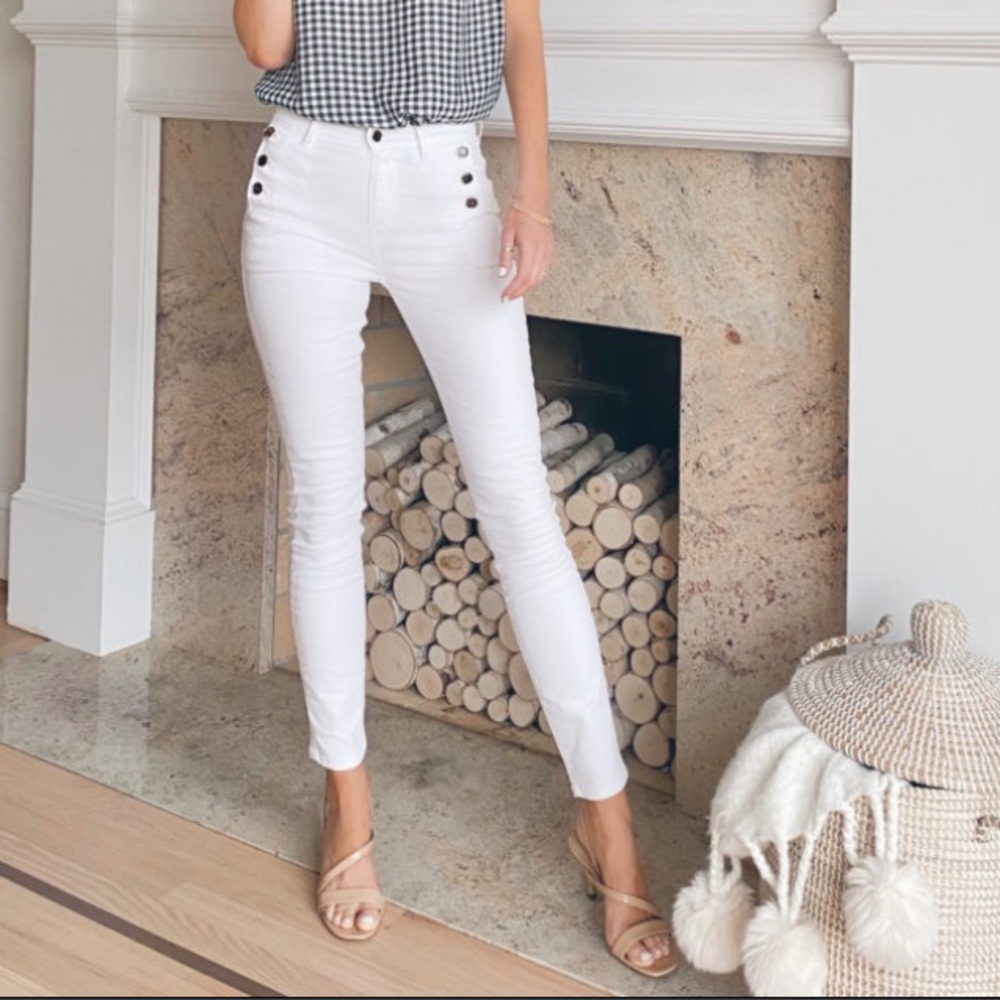Sailor High Waist Skinny Jeans, White, Size 2